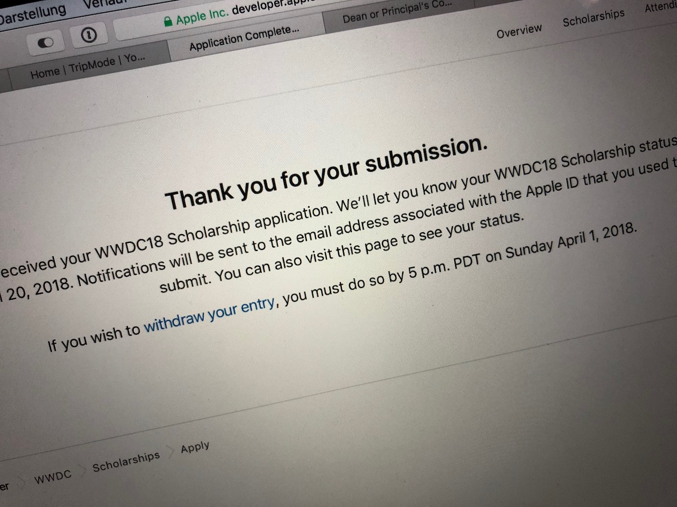 image of the apple page that says "thank you for your submission"